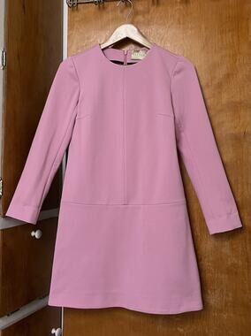 Classic Six New York Twiggy Shift Dress Powder Pink Ponte Knit Long Sleeve Sz 2